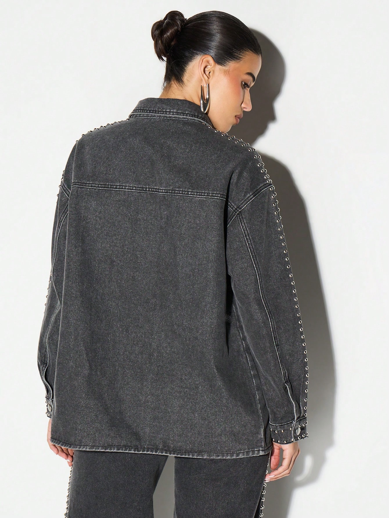 KIZN Studded Denim Shirt With Metal Eyelets