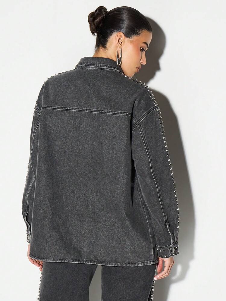 KIZN Studded Denim Shirt With Metal Eyelets