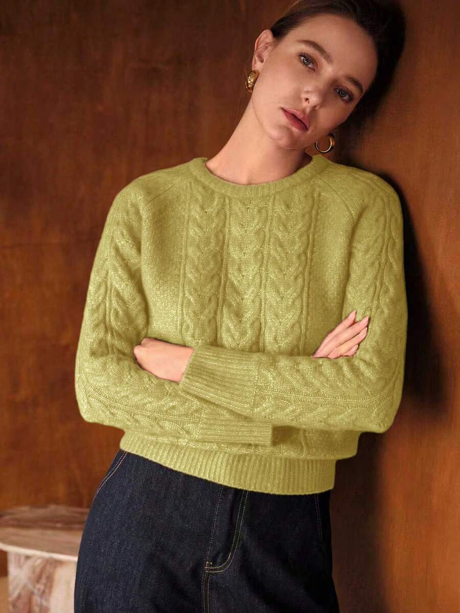 MOTF PREMIUM SUÉTER REDONDO DE PUNTO DE CABLE DE LANA - Amarillo - Ver 1