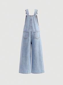 Young Girl' Cute White Heart Pattern Blue Denim Loose Bib Pants,Fall Clothes,Winter Clothing ,Casual And Fashionable Vacation Outfits,Streetwear,2000s Style  ,Christmas Clothing,Heart Pattern  Overall,Young Girl Overall - Light Wash - View 6