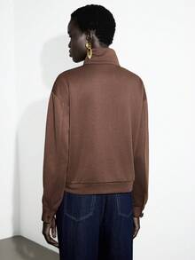 Lumivelle Fashionable Design Zipper Pocket Women Sweatshirt, Autumn/Winter - Coffee Brown - View 2