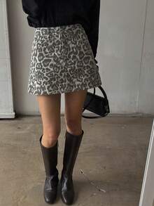 DAZY Women's Leopard Print Denim A-Line Skirt, Minimalist & Fashion For Casual Daily Wear Jeans Skirt - Brown - View 7