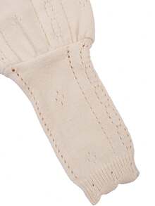 Franclia 大码针织优雅简约法式浪漫风格镂空长袖圆领纽扣腰带纯色毛衣连衣裙，适合秋季穿着。 - 杏色 - 查看 4