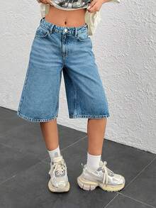 CasuGlow QUẦN SHORT DENIM BERMUDA CẠP THẤP - Màu xanh lam - Xem 3