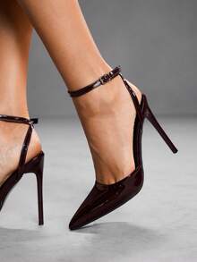 CUCCOO SZL Tacones altos de moda de color rojo vino con hebilla decorativa para mujer