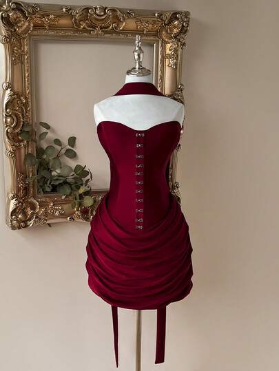 Lovelzi 优雅法式时尚安哥拉针织甜心领金属扣腰荷叶边拉链半身裙，适合多种场合——女士派对礼服、网红连衣裙