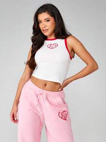 Missguided x Playboy Áo tank top không tay in hình trái tim, kiểu dáng racer back, cổ bo gân, thích hợp mặc mùa hè. - trắng - Xem 4