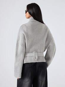 LYSMO Áo khoác cardigan sọc trơn màu thường ngày dành cho nữ - Màu Xám nhạt - Xem 2