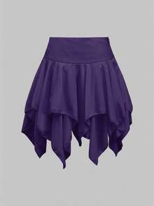 ROMWE Goth Váy cưới phong cách Punk kỳ nghỉ ngây thơ dễ thương viền bất đối xứng có dây buộc nơ trang trí cho nữ - Màu tím - Xem 2