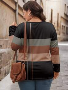 EMERY ROSE Plus Size Half Zip Round Neck Loose Long Sleeve T-Shirt - Multicolor - View 2