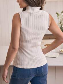 SHEIN LUNE Women's Autumn/Winter Clothing, Turtleneck Ribbed Thermal Lined Undershirt, Slim Fit Sleeveless Tank Top - Apricot - View 2