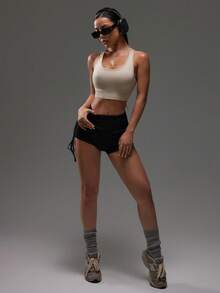 Dewbera Áo ngực thể thao không dây đeo chéo màu be, thiết kế cúp đúc cho vòng một đầy đặn hơn - Màu trắng kem - Xem 3