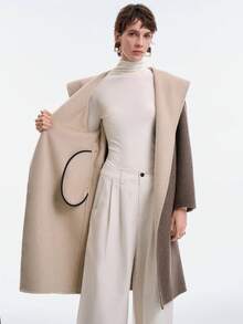 Aalyst 女士连帽系带宽松羊毛混纺长袍，优雅百搭，适合派对、万圣节、圣诞节、新年、感恩节、冬季等场合。 - 卡其色 - 查看 12