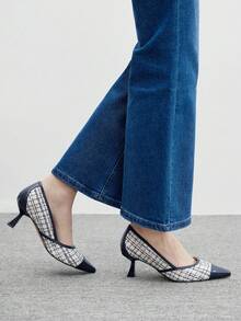 CUCCOO BIZCHIC 女士时尚尖头格子高跟鞋，适合日常通勤 - 藍色 - 查看 3