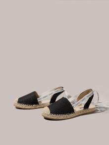 Styleloop 女士夏季休闲度假撞色交叉绑带露跟平底凉鞋 - 黑色 - 查看 3