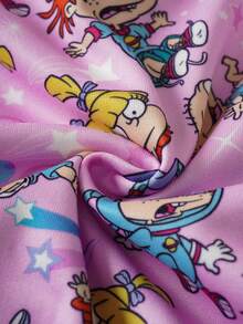 Nick 90s | SHEIN Baby Girl Cartoon Cute & Fun Best Friend Character & Star Print Zip Up Thermal Hooded Sweatshirt - Pink - View 3