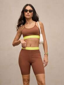 Activina Women's Contrast Color Sleeveless Criss-Cross Back Comfortable Breathable Spaghetti Strap Sports Bra - Brown - View 6