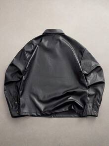 AXEPEAK Men's Casual Woven PU Leather Collar Jacket, Suitable For Everyday Wear Men Black Leather Jacket Men Streetwear Jacket Black Leather Jacket With Pockets Loose Fit Leather Jacket Men Men Casual Leather Jacket , Fall Winter - Brown - View 2