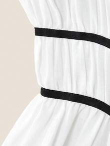 Muvela Women's Linen Front Tie Ruched Short Sleeve Top - Black - View 4