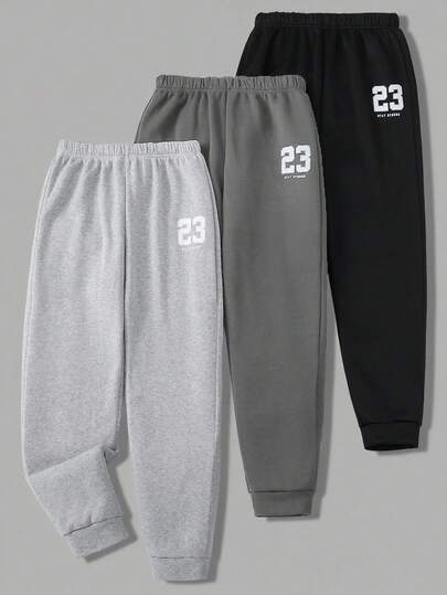 SHEIN Vacaura 3 件套休闲印花宽松抽绳运动裤，适合青少年男孩，适合日常运动和外出