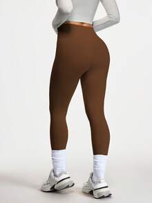 Eassivo Eassivo Women's Brown  Seamless High Waisted Leggings,Stretchy Butt Lifting Tummy Control Yoga Pants, Workout Gym Activewear Fitness Tights, Brown Workout Leggings, Athletic Leggings, Brown Yoga Pants - Coffee Brown - View 2