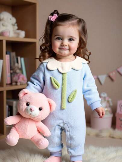 SHEIN Baby Girl Floral Print Jumpsuit, Fashionable Outdoor Wear For Autumn/Winter