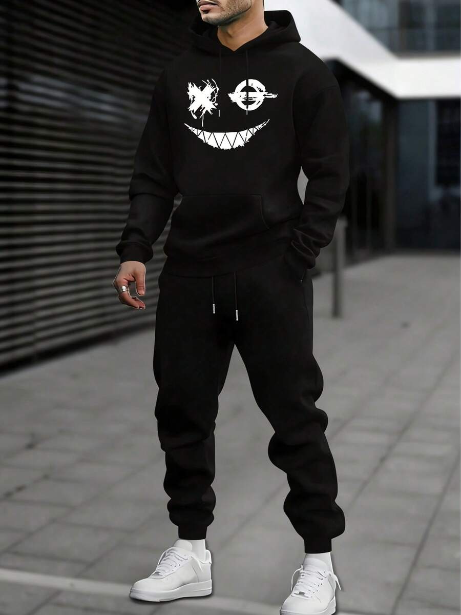 Men Hoodie Co-Ords - Black 2 - View 1