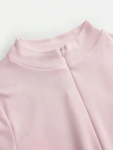 SHEIN 少女款保暖内衬纯色长袖修身半拉链连体裤，柔软天鹅绒面料 - 粉色 - 查看 5