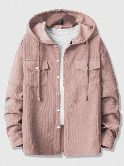 Street Life قميص كاجوال للرجال بأزرار أمامية وسحاب للخصر، بأكمام طويلة وقبعة، موسم الخريف