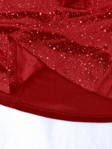 Women's Party Rhinestone Velvet Patchwork Long Sleeve Dress - Red - View 5