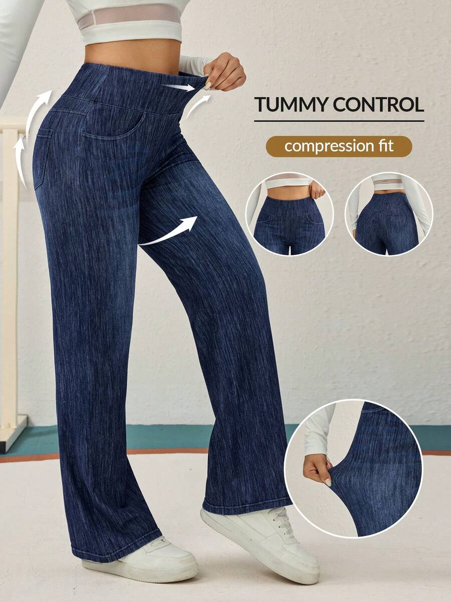 SHEIN Essnce Damskie jeansy o luźnym kroju, z wysoką elastycznością i prostymi nogawkami - Ciemny jeans - Zobacz 1