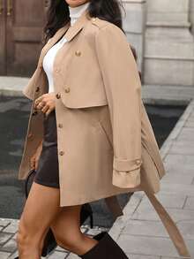 Editum Women's Thermal Lined Mid-Length Single-Breasted Belted Casual Trench Coat Beige Outfits For Women Winter Christmas New Year Thanksgiving - Camel - View 3