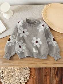 SHEIN Emery Rose Kids Young Girl Ditsy Floral Casual Sweater In Fall/Winter - Multicolor - View 2