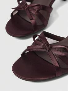 Sleekvia 女士绑带高跟穆勒凉鞋，夏季新品 - 酒紅色 - 查看 8