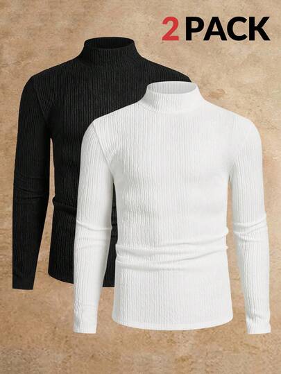 HIMLAND 男士纯色立领长袖修身休闲T恤