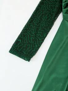 Elegant Sequin Embellished Green Satin Dress, Suitable For Teenagers And Christmas Party - Green - View 8