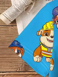 Rubble X SHEIN 男童休闲卡通狗印花圆领短袖T恤，夏季 - 白色 - 查看 3