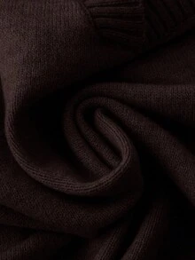 SHEIN LUNE 大码女式米色V领侧开衩高低摆宽松针织休闲舒适毛衣背心，秋冬款 - 咖啡棕 - 查看 4