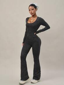 Dewbera Women's Casual Sports Leopard Print Backless Jumpsuit - Black - View 5
