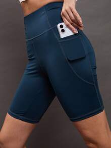 Activina Side Phone Pocket Sports Shorts Stretchy Shorts Biker Shorts Spandex Short - Navy Blue - View 7