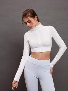 Activina Zip Up Crop Sports Jacket - White - View 5