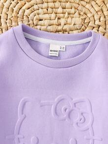 HELLO KITTY AND FRIENDS | SHEIN Tween Girl Cartoon 3D Embossed Pattern Casual Crew Neck Sweatshirt - Mauve Purple - View 5