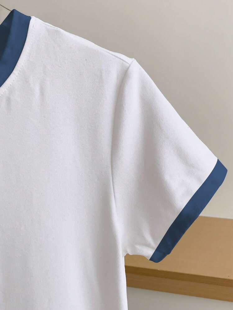 Resyla Camiseta de manga corta de mujer con estampado de cachorro colorblock y cuello redondo, casual de verano - Blanco - Añade 4