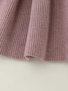 SHEIN Playful Pals 女婴加厚圆领长袖针织毛衣连衣裙，荷叶边下摆，适合日常穿着、外出、旅行、度假、居家、托儿所和儿童玩耍，柔软舒适，秋冬季款 - 駝色 - 查看 5