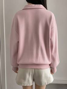 DAZY 女士宽松刺绣字母圆领半拉链卫衣 - 粉色 - 查看 3