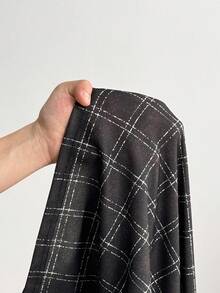 Enliva Plus Size Women's Straight Leg Pants, Plaid Print Pattern, Pocket Detail, Elastic Waist Trousers/Autumn /Winter - Black - View 8