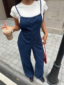 K-Vae 女士牛仔蓝全韩版休闲水洗吊带牛仔连体裤，秋季女装，返校连体裤，教师装