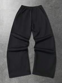 ROMWE MEN Men's Elastic Waist Drawstring Creative Cross Pattern Straight Loose Sweatpants - Black - View 2