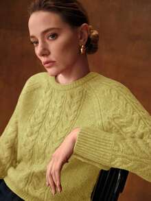 MOTF PREMIUM SUÉTER REDONDO DE PUNTO DE CABLE DE LANA - Amarillo - Ver 3