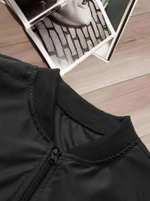 Manfinity Homme 加大码男士黑色拉链休闲长袖外套 - 黑色 - 查看 5